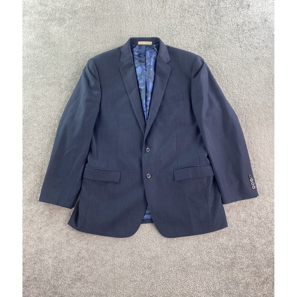 Joseph Abboud Suit Jacket 44 L Blue Wool Camouflage Lined Slim Fit Designer